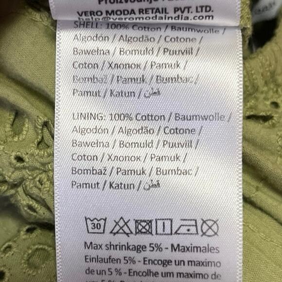 Vero Moda Green Sleeveless Eyelet Flutter Sleeve Crisscross Back A-line Dress L - Picture 5 of 5